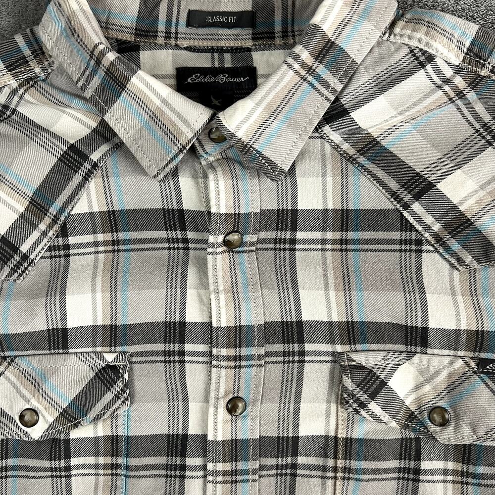 Eddie Bauer Button Down Mens XL Plaid Pearl Snap Classic Fit Western‎ - Picture 3 of 10